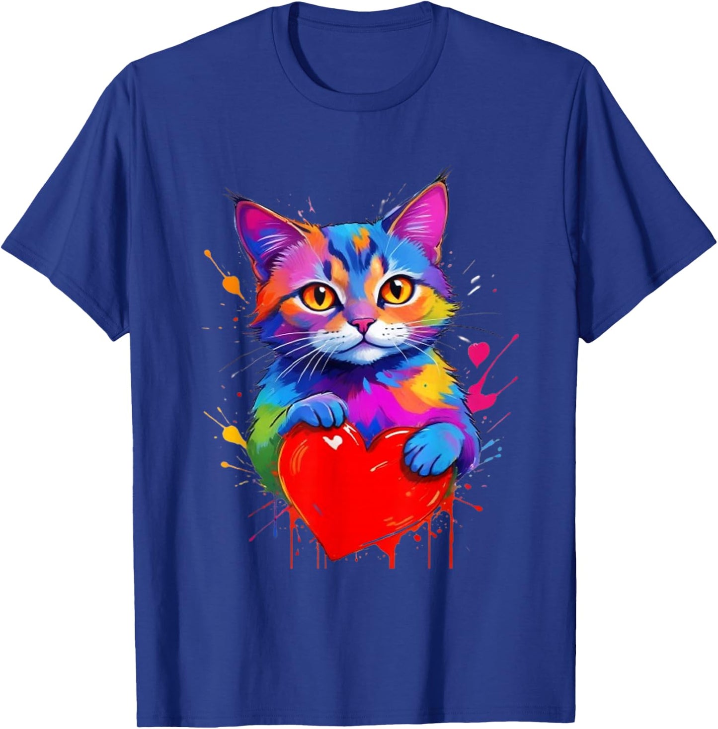 Cat Shirt - Colorful Graphic Cat Heart Shape , Black, S T-Shirt - T-Shirt | Royal