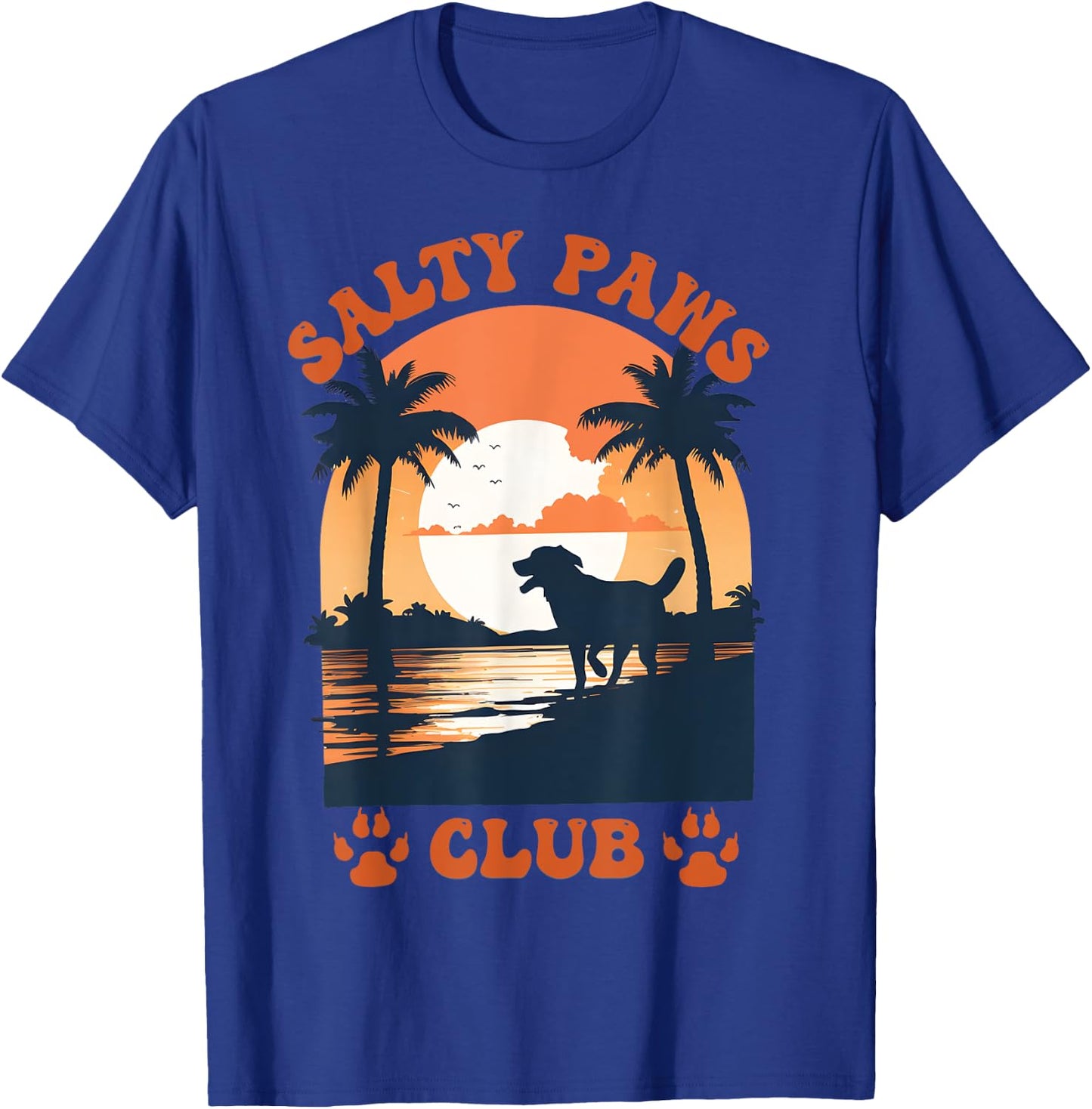 Retro Dog Beach Day Salty Paws Print Summer Ocean Sunset Men Women T-Shirt - T-Shirt | Royal