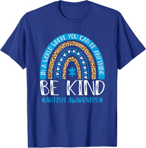 Be Kind Autism Awareness Blue Puzzle Leopard Rainbow Autism T-Shirt - T-Shirt | Royal