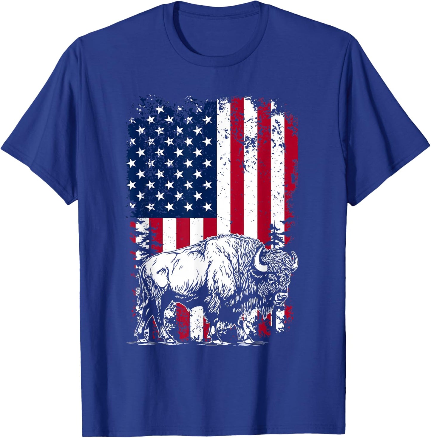 Bison US Flag - USA American Flag 4th Of July Fourth T-Shirt - T-Shirt | Royal