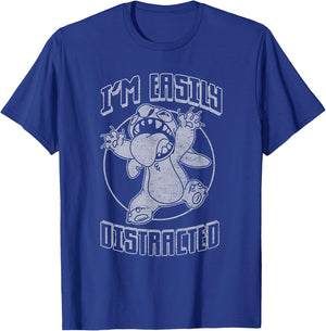 Disney Lilo & Stitch I'm Easily Distracted Vintage Stitch T-Shirt - T-Shirt | Royal