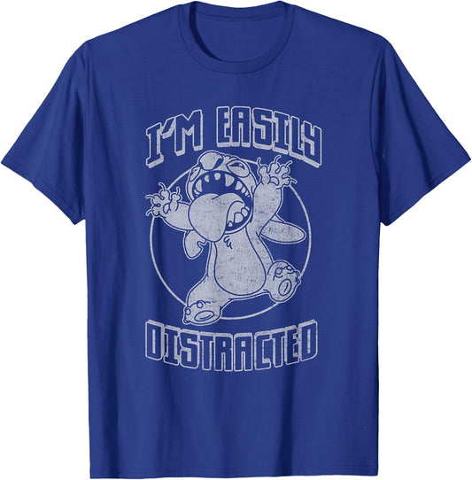 Disney Lilo & Stitch I'm Easily Distracted Vintage Stitch T-Shirt - T-Shirt | Royal