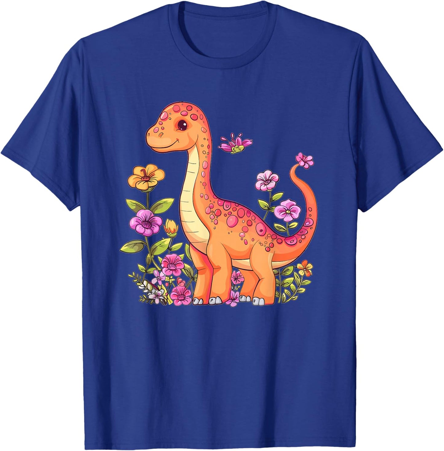 Cute Brachiosaurus With Flowers I Kids Brachiosaurus T-Shirt - T-Shirt | Royal