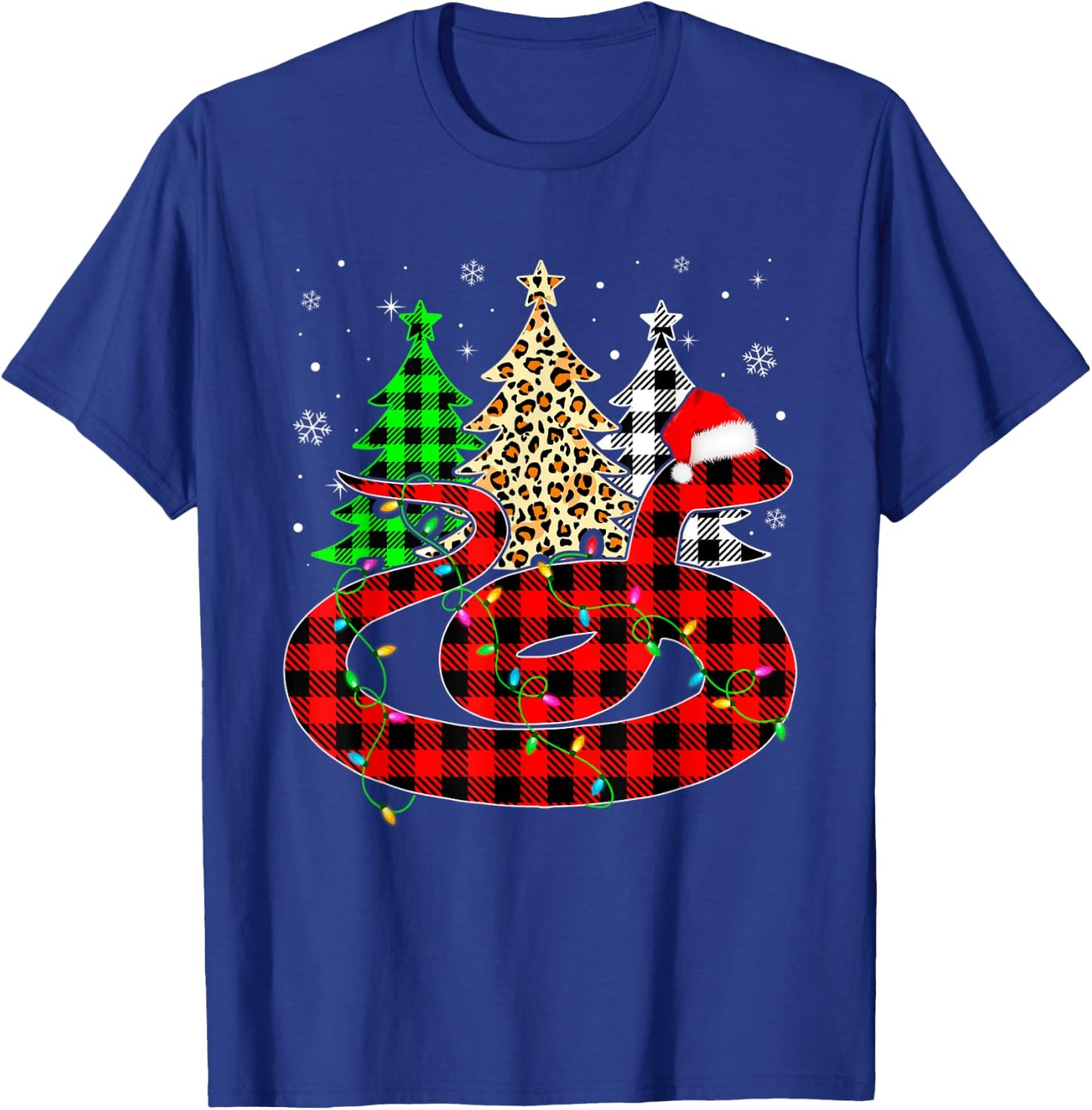 Cute Snake Santa Hat Christmas Tree Lights Xmas Plaid T-Shirt - T-Shirt | Royal