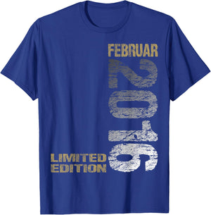 February 2016 Boy Girl 8th Birthday Limited Edition , black T-Shirt - T-Shirt | Royal