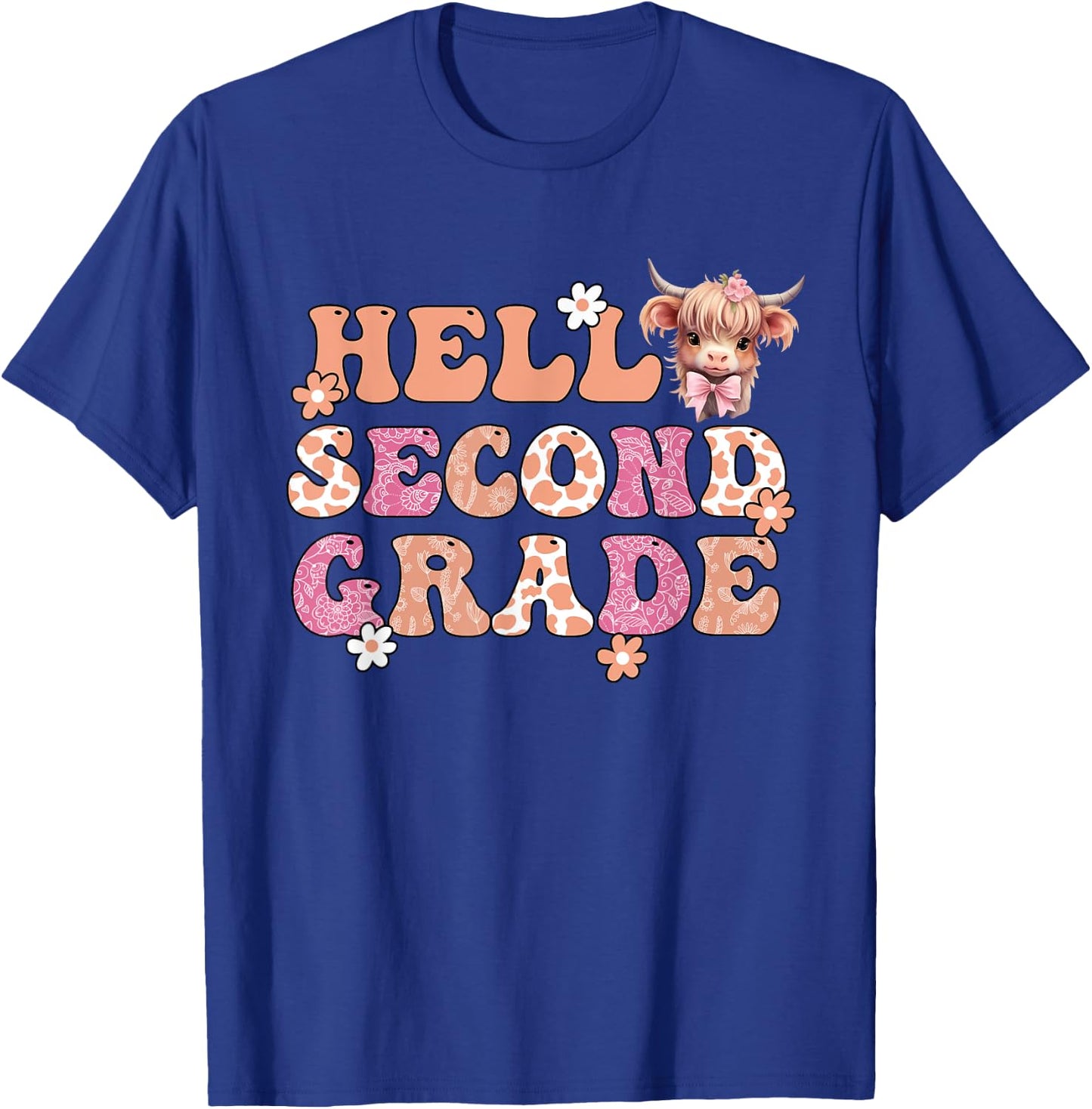 Hello Second Grade Highland Cow Back To School 2nd Grade T-Shirt - T-Shirt | Royal