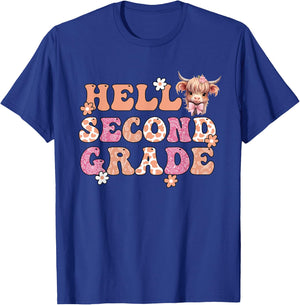 Hello Second Grade Highland Cow Back To School 2nd Grade T-Shirt - T-Shirt | Royal