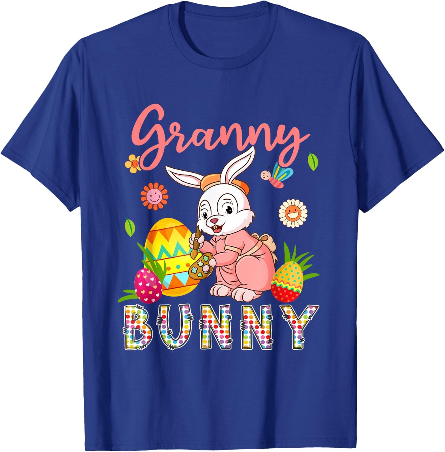 Granny Bunny Floral Bunny Drawing Easter Eggs Hunting Lover T-Shirt - T-Shirt | Royal