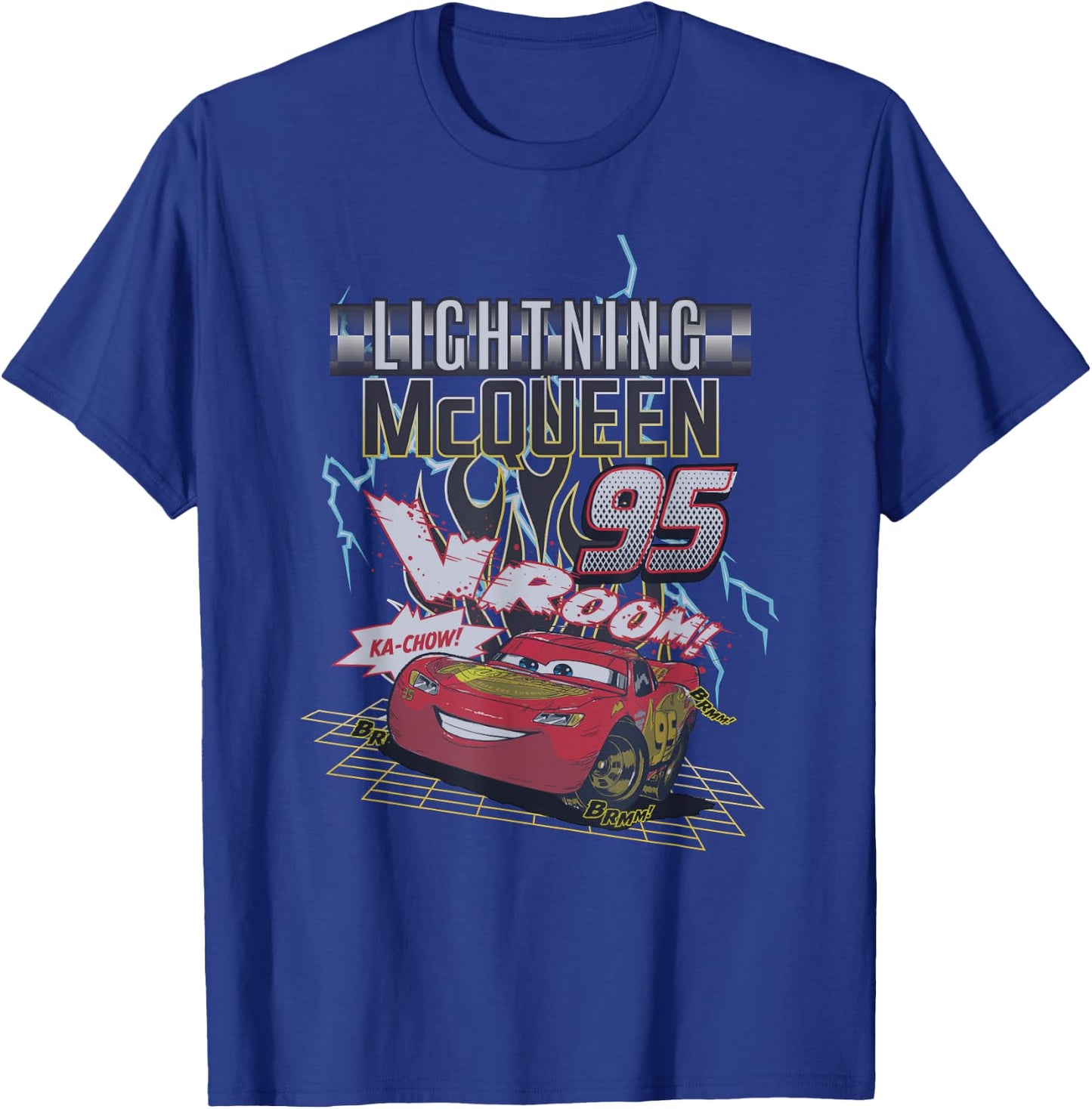 Disney Pixar Cars 2 Lighting Mc Queen 95 Distressed Portrait T-Shirt - T-Shirt | Royal