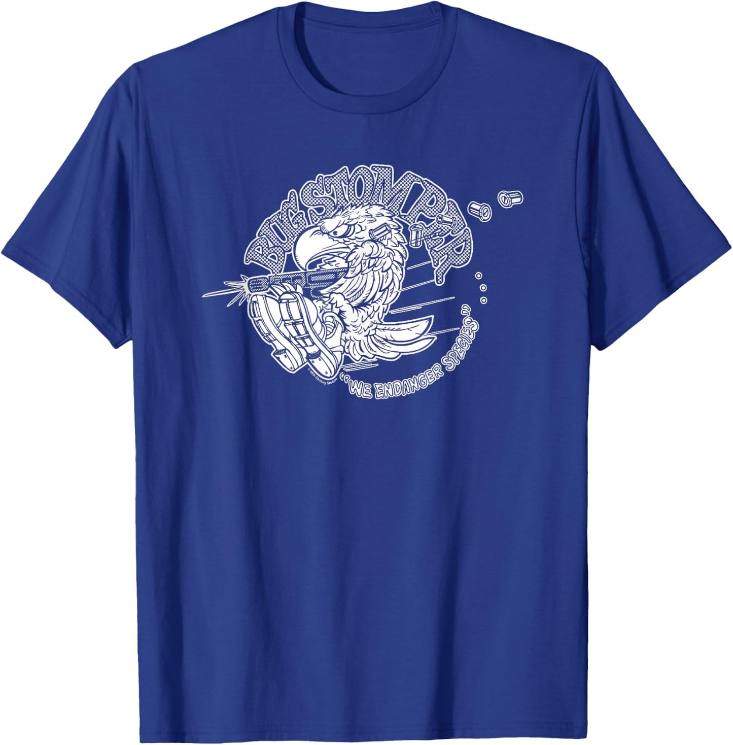 Aliens Bug Stomper We Endanger Species Big Chest Text Logo T-Shirt - T-Shirt | Royal