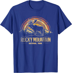 Rocky Mountain US National Park Vintage Men Women Kids Retro T-Shirt - T-Shirt | Royal