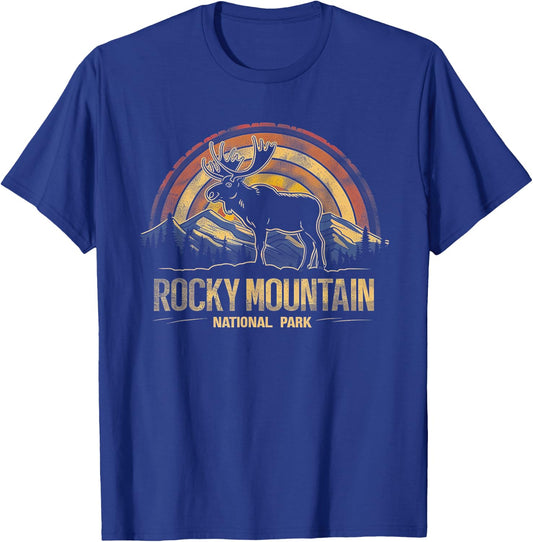 Rocky Mountain US National Park Vintage Men Women Kids Retro T-Shirt - T-Shirt | Royal