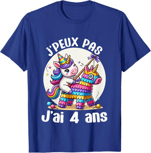 Child Je Peux Pas J'ai 4 Years Birthday Unicorn Girl Pinata T-Shirt - T-Shirt | Royal
