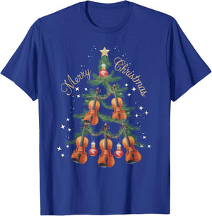 Violin Xmas Tree Violins Christmas Tree Merry Christmas T-Shirt - T-Shirt | Royal