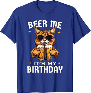 Beer Me Its My Birthday Funny Cats Beers Cat Men Women T-Shirt - T-Shirt | Royal