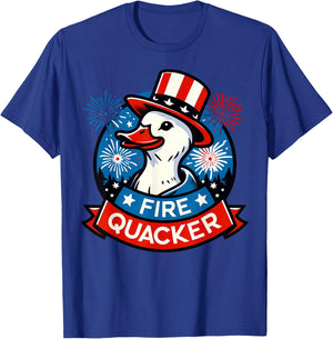 Fire Quacker Funny Fourth of July Duck Patriotic USA T-Shirt - T-Shirt | Royal