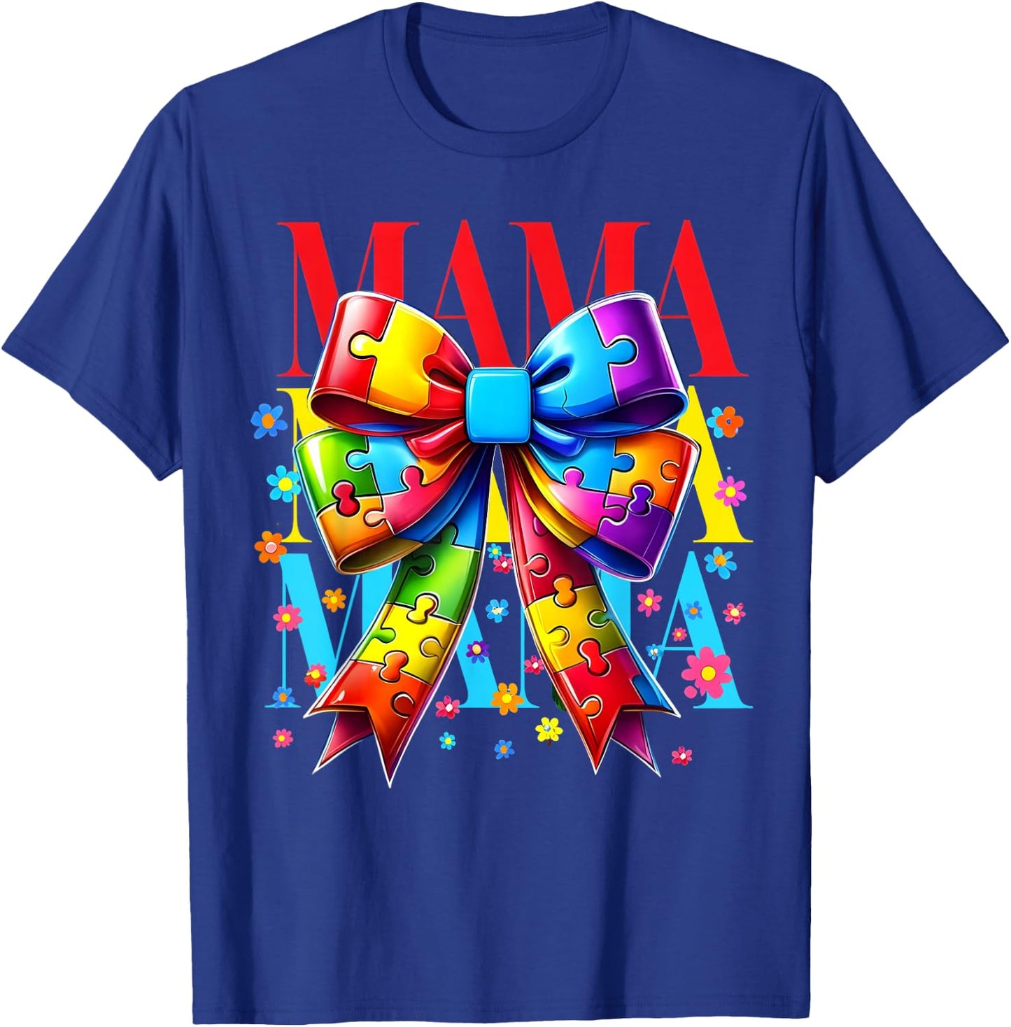 Autism Mom Puzzle Piece Coquette Bow Ribbon Autism Mama Kids T-Shirt - T-Shirt | Royal