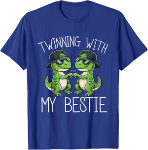 Kids Best Friend Twin Boys T Rex Dinosaur Twinning With My Bestie T-Shirt - T-Shirt | Royal