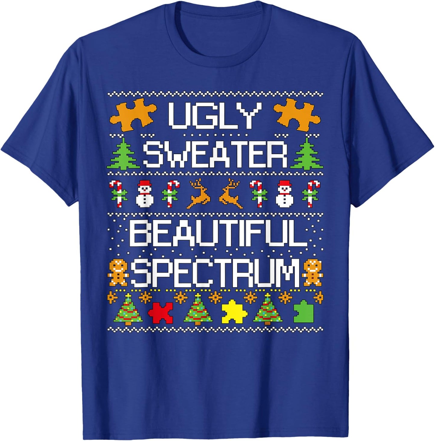 Autism Awareness Puzzle Ugly Sweater Xmas Beautiful Spectrum T-Shirt - T-Shirt | Royal