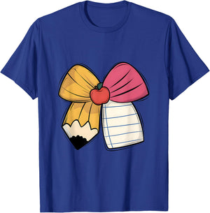 Coquette Bow Pencil Paper Back To School Teacher Student T-Shirt - T-Shirt | Royal