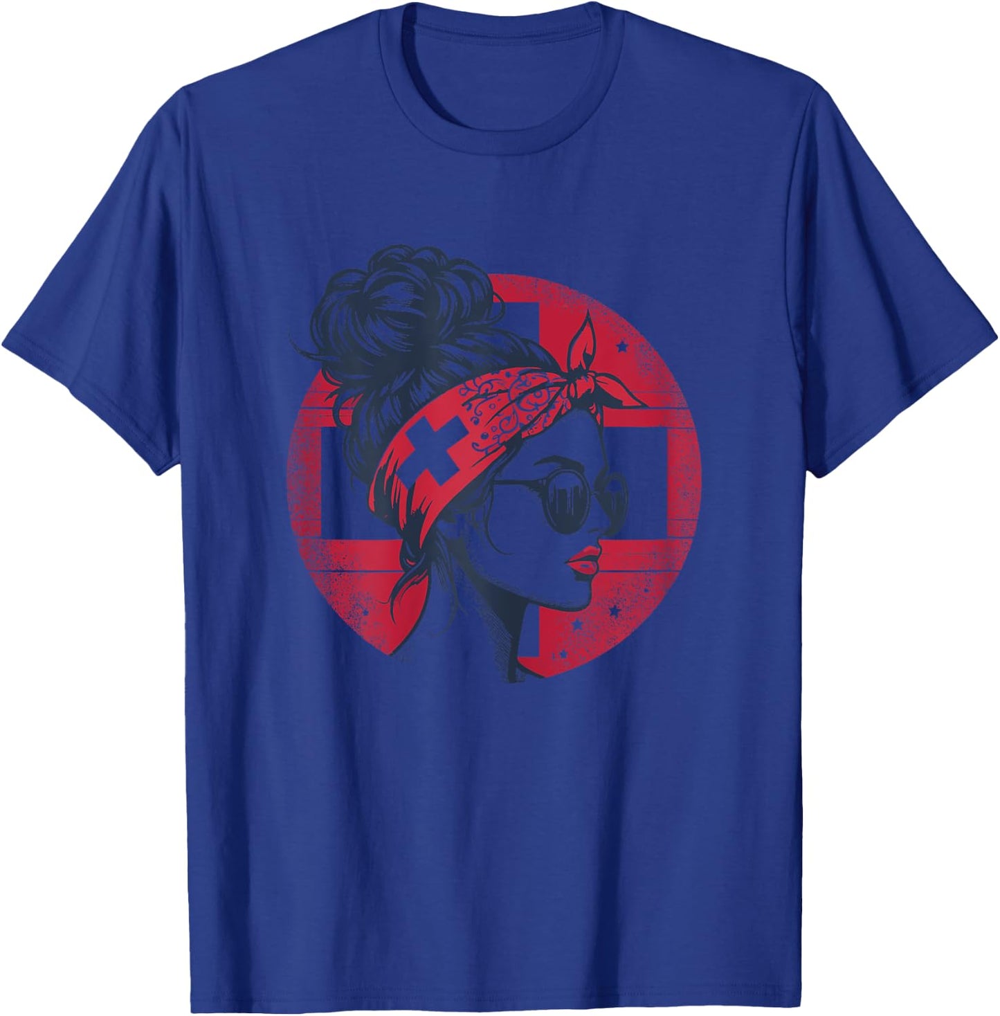 Switzerland Fan Item Women's Messy Bun Switzerland Flag , White T-Shirt - T-Shirt | Royal