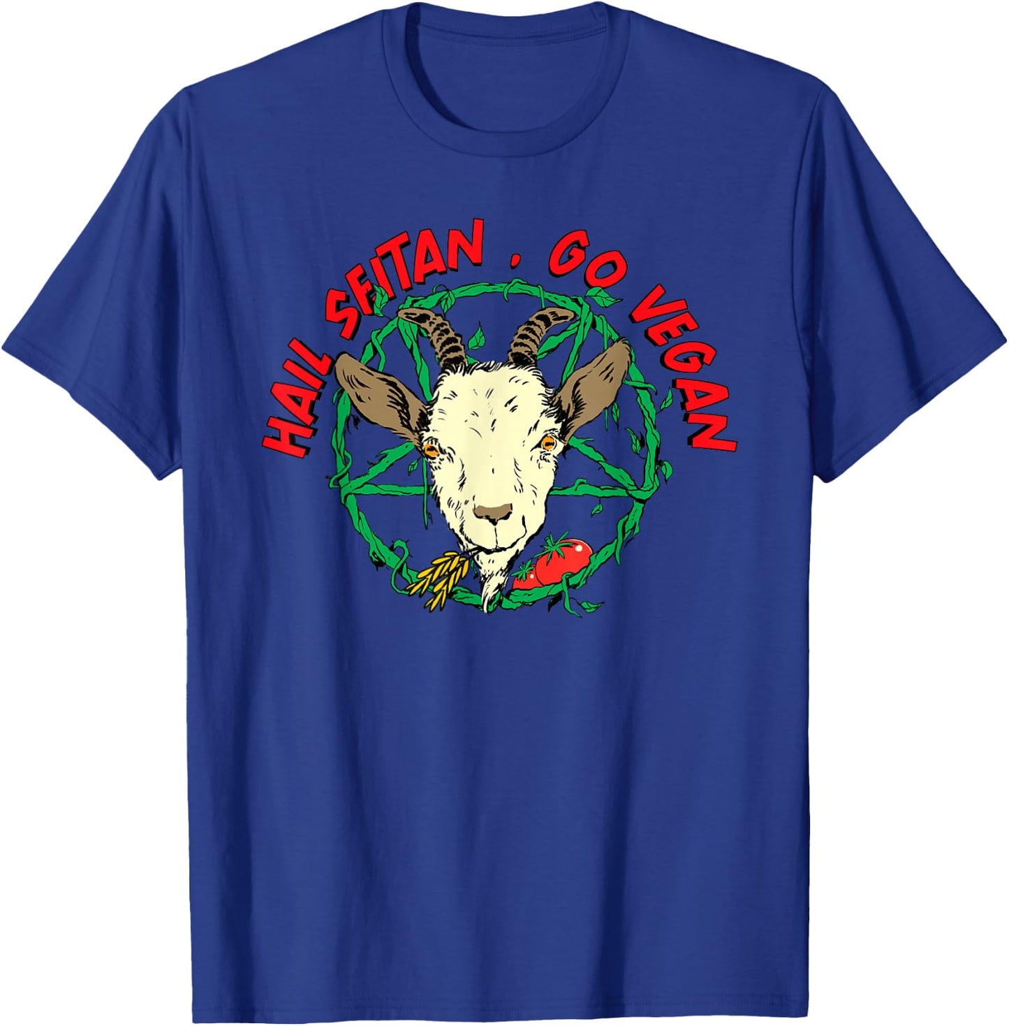 Hail Seitan Go Vegan Funny Vegan Goat Design for Vegans T-Shirt - T-Shirt | Royal