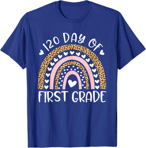 Happy 120th Day of School Teachers 1st Grade Rainbow Leopard T-Shirt - T-Shirt | Royal