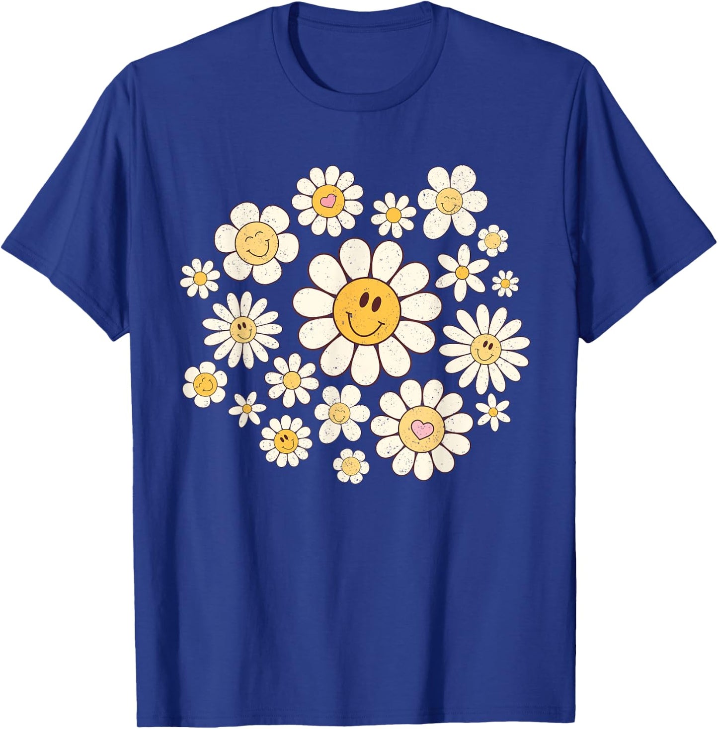 Vintage Cute Smile Face Flower Happy Face Flowers Heart Girl T-Shirt - T-Shirt | Royal