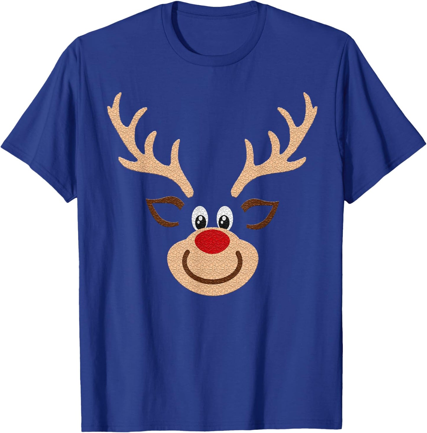 Reindeer Face Deer & Red Nose Brown Christmas T-Shirt - T-Shirt | Royal