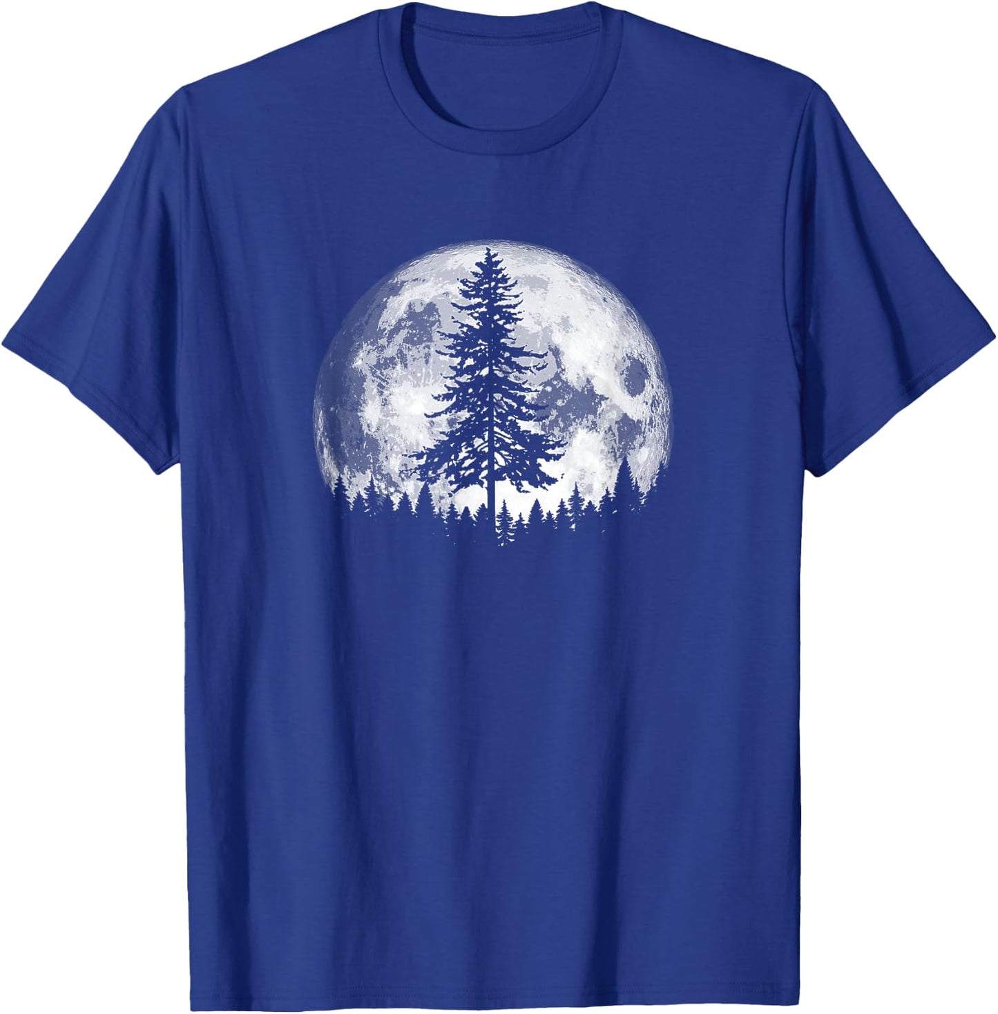 Retro Full Moon & Minimalist Pine Tree Vintage Graphic T-Shirt - T-Shirt | Royal