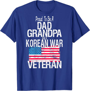 (Print on Back) Korean War Veteran American Flag Dad Grandpa T-Shirt - T-Shirt | Royal