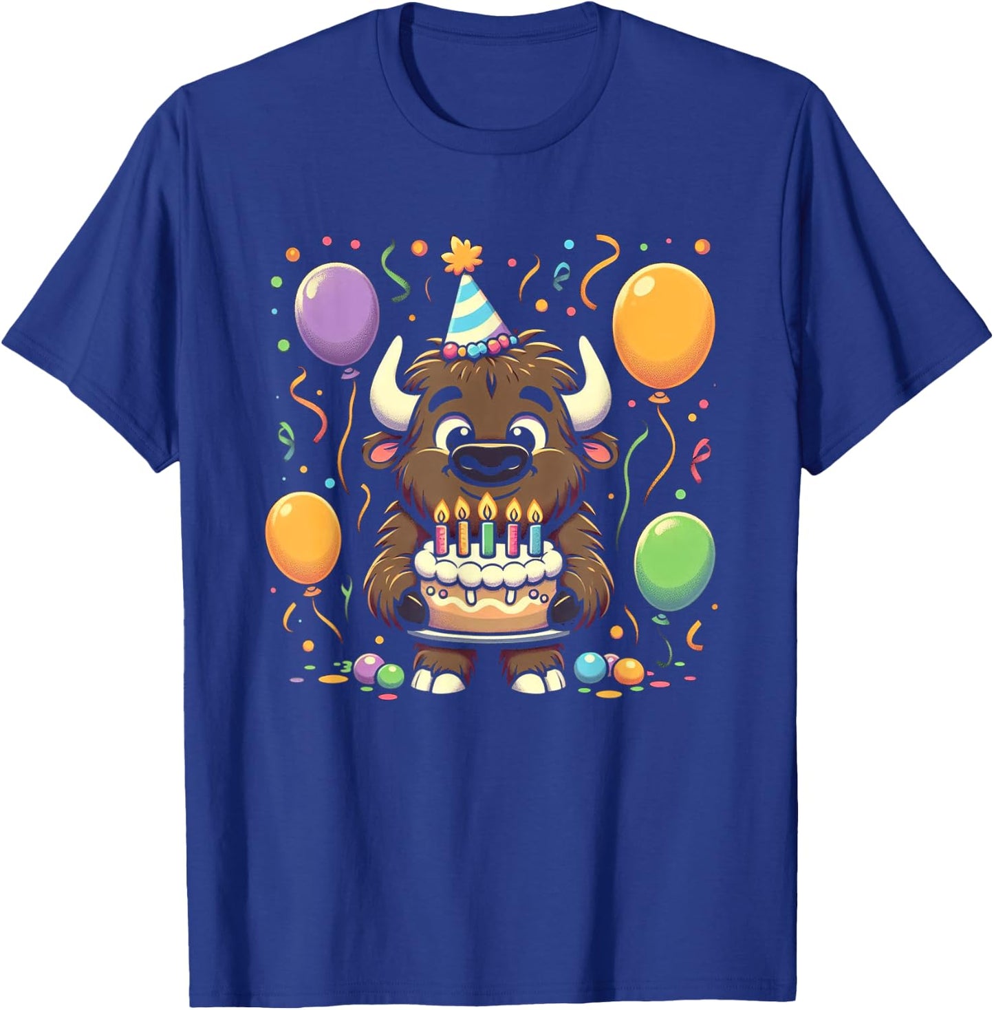 Bison Kids Birthday Party Boy Bday Girl Candles T-Shirt - T-Shirt | Royal