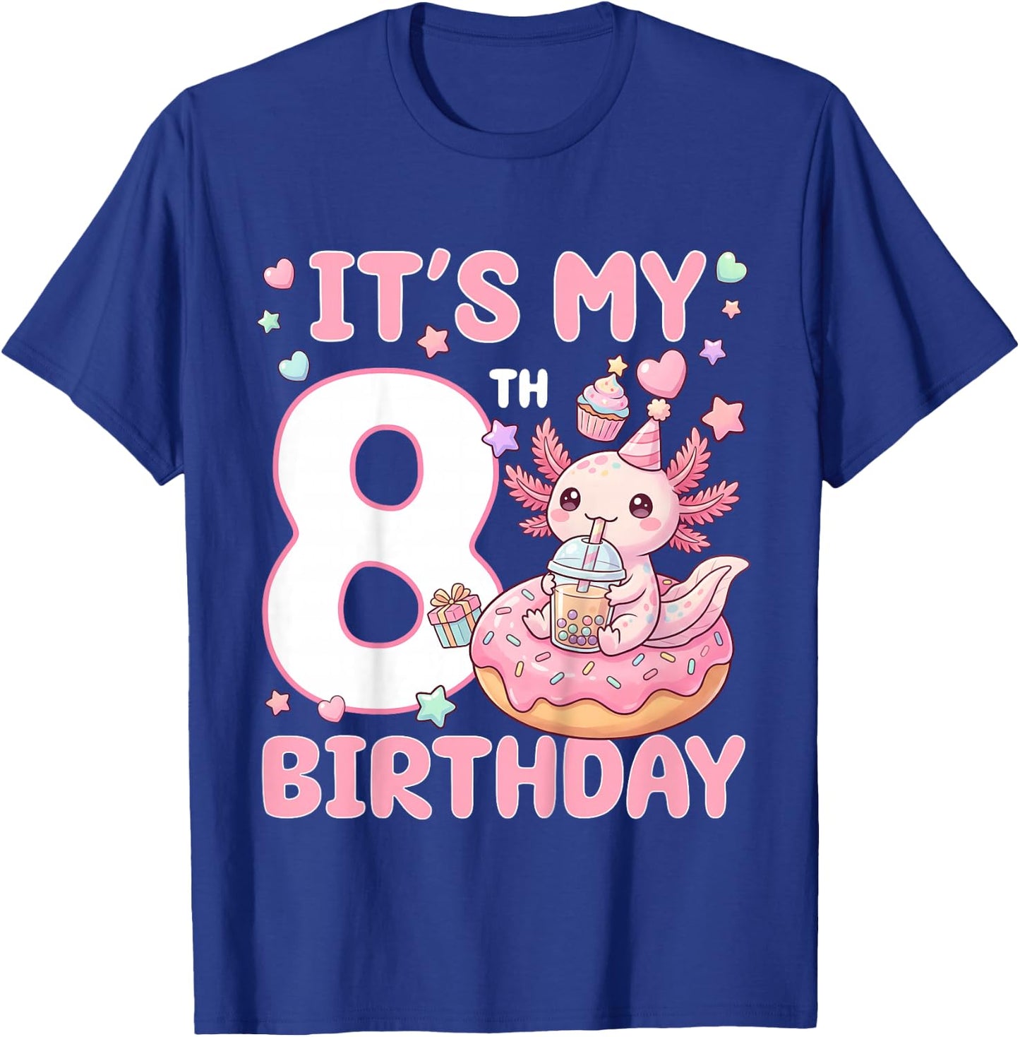 It's My 8th Birthday Axolotl Bubble Boba Tea Anime 8 Years T-Shirt - T-Shirt | Royal