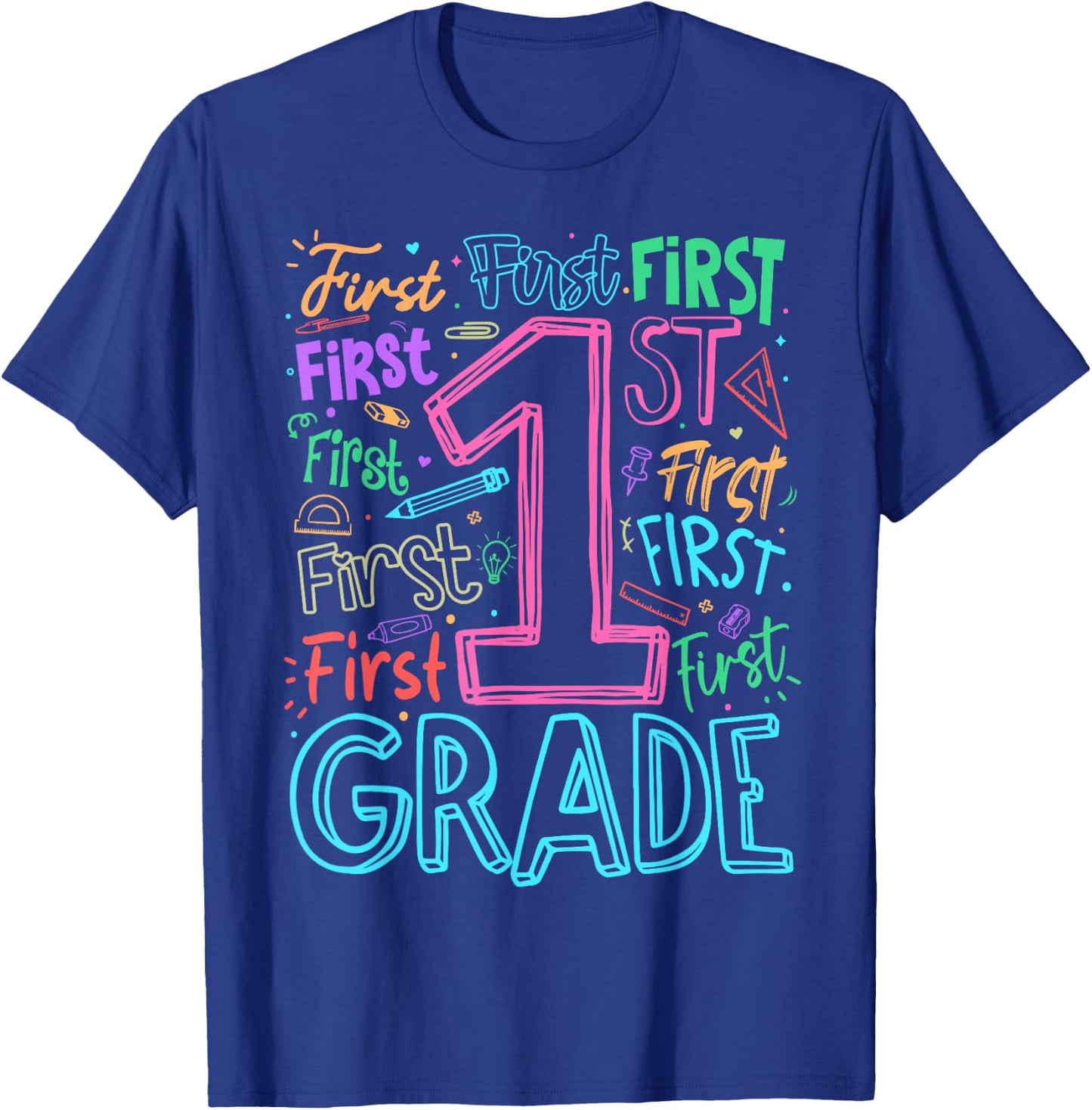 1st Grade Typography Team First Grade Teacher Back to School T-Shirt - T-Shirt | Royal