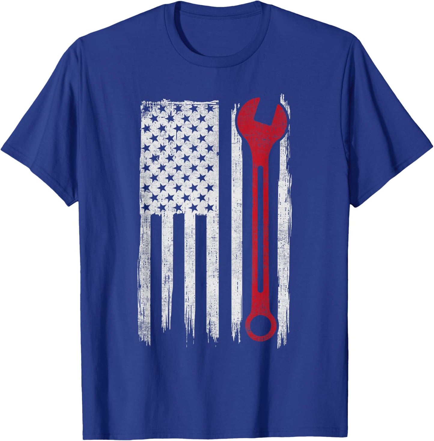 Mechanic Wrench Flag USA American Patriotic Repairman Car T-Shirt - T-Shirt | Royal