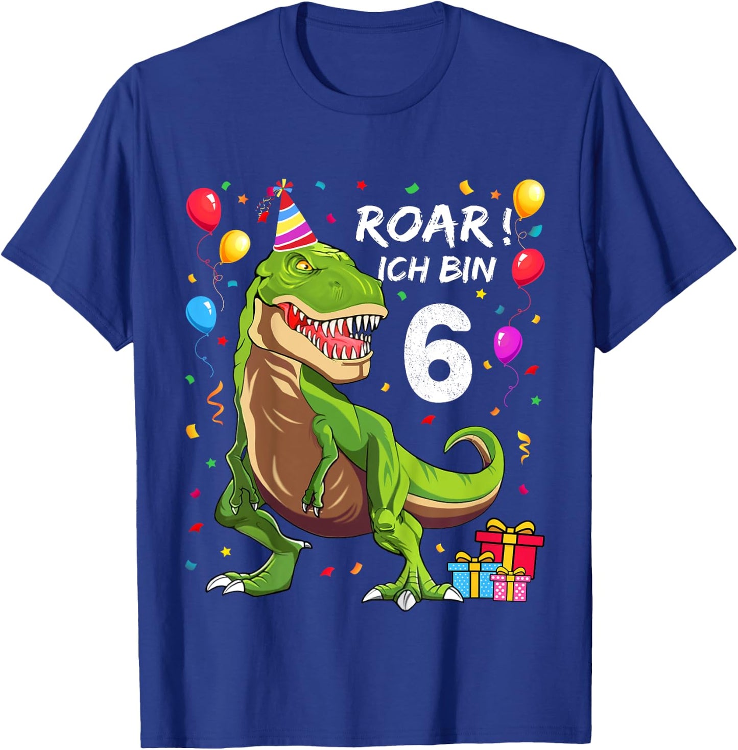 Children's Birthday Shirt 6 Years Boy Dinosaur Dino Ich bin 6 , black T-Shirt - T-Shirt | Royal