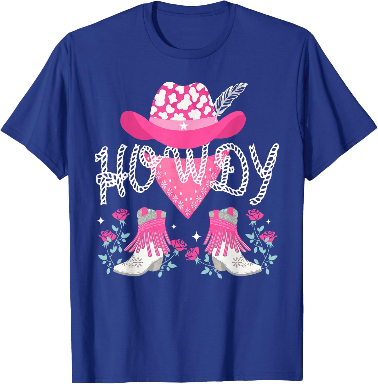Howdy Pink Cowboy Hat Boots Country Western Rodeo T-Shirt - T-Shirt | Royal