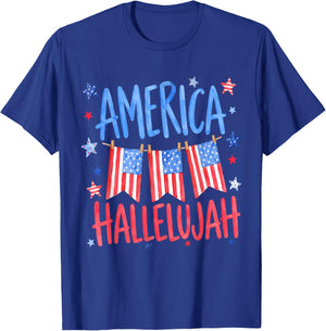 Vintage America Hallelujah US Flag Christian 4th of July T-Shirt - T-Shirt | Royal
