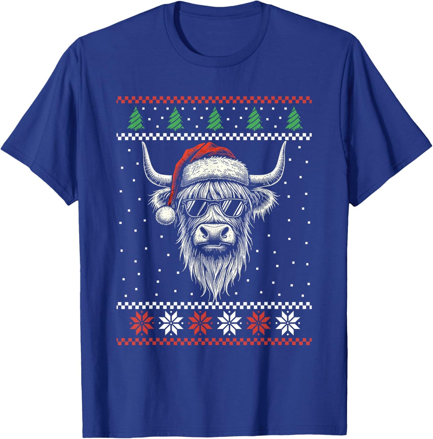 Highland Cow Santa Hat Ugly Christmas Sweater Xmas T-Shirt - T-Shirt | Royal
