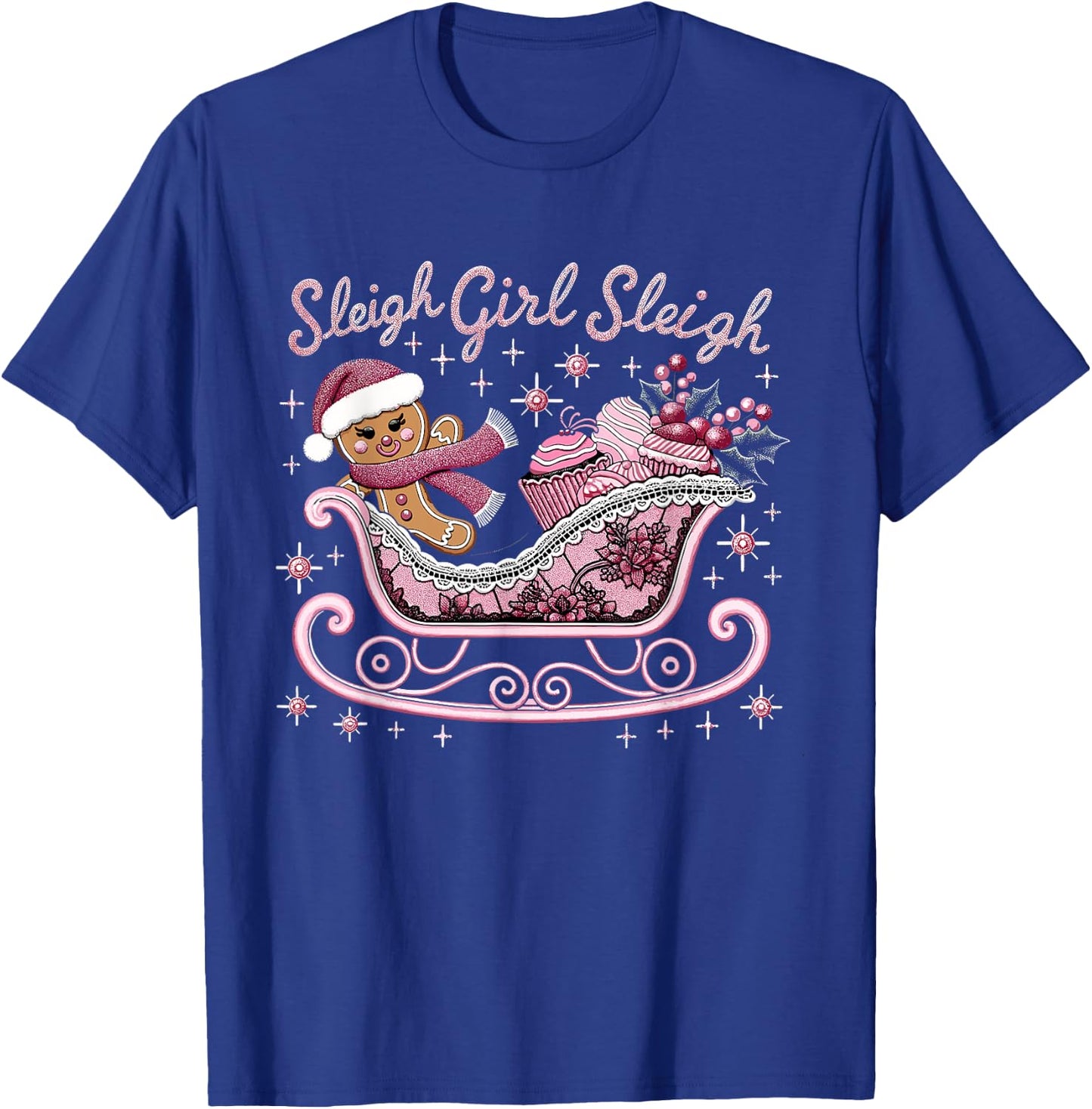 Groovy Pink Christmas Candy Sleigh Girl Gingerbread Holiday T-Shirt - T-Shirt | Royal