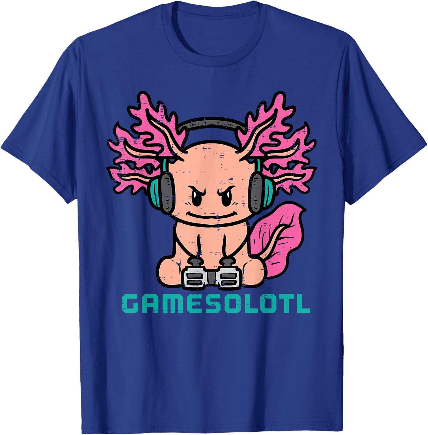 Gaming Axolotl Gamesolotl Funny Gamer Men Boys Kids Teens T-Shirt - T-Shirt | Royal