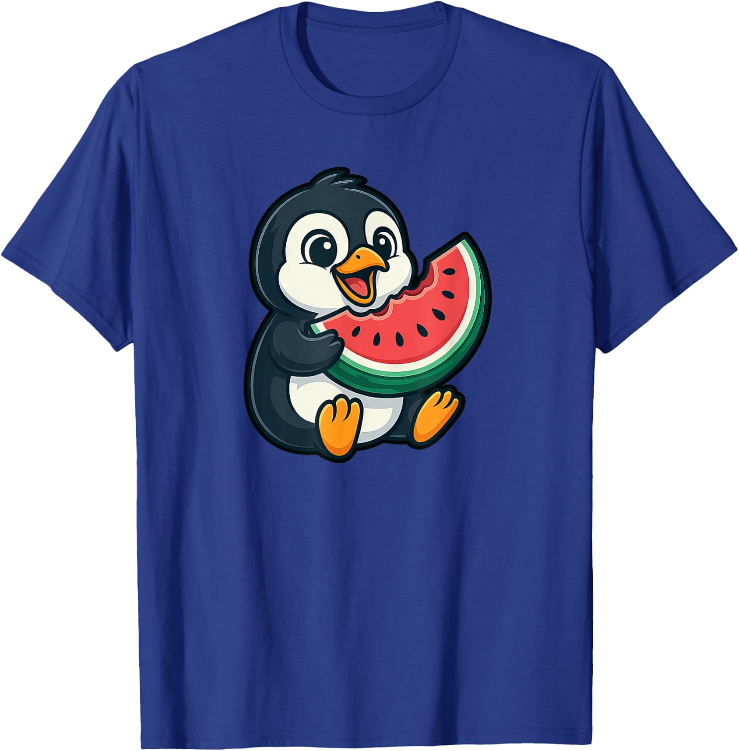 Cute Penguin Eating Watermelon Slice Cartoon T-Shirt - T-Shirt | Royal
