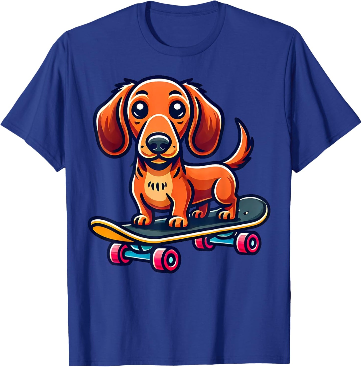 Skateboard Dachshund Cute Skater Doxie Funny Dog Wiener , Black, S T-Shirt - T-Shirt | Royal
