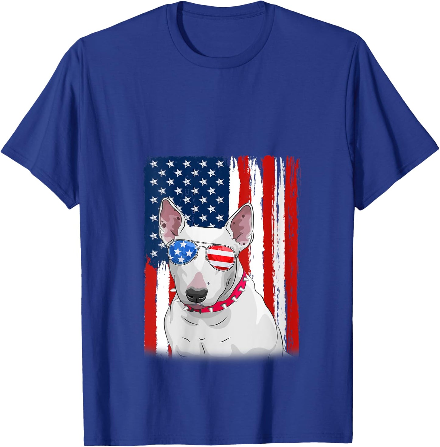 USA America Flag Bull Terrier Dog 4th of July Patriotic V-Neck T-Shirt - T-Shirt | Royal