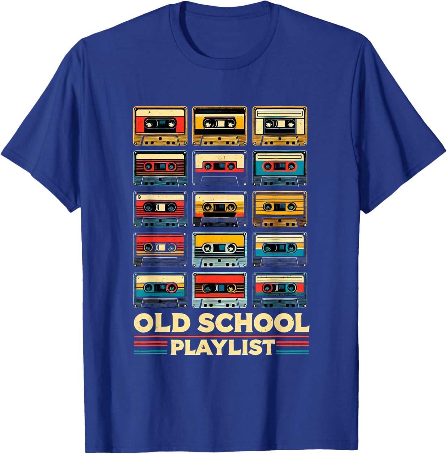 Old School Playlist Retro 80s 90s Cassette Tape Music T-Shirt - T-Shirt | Royal