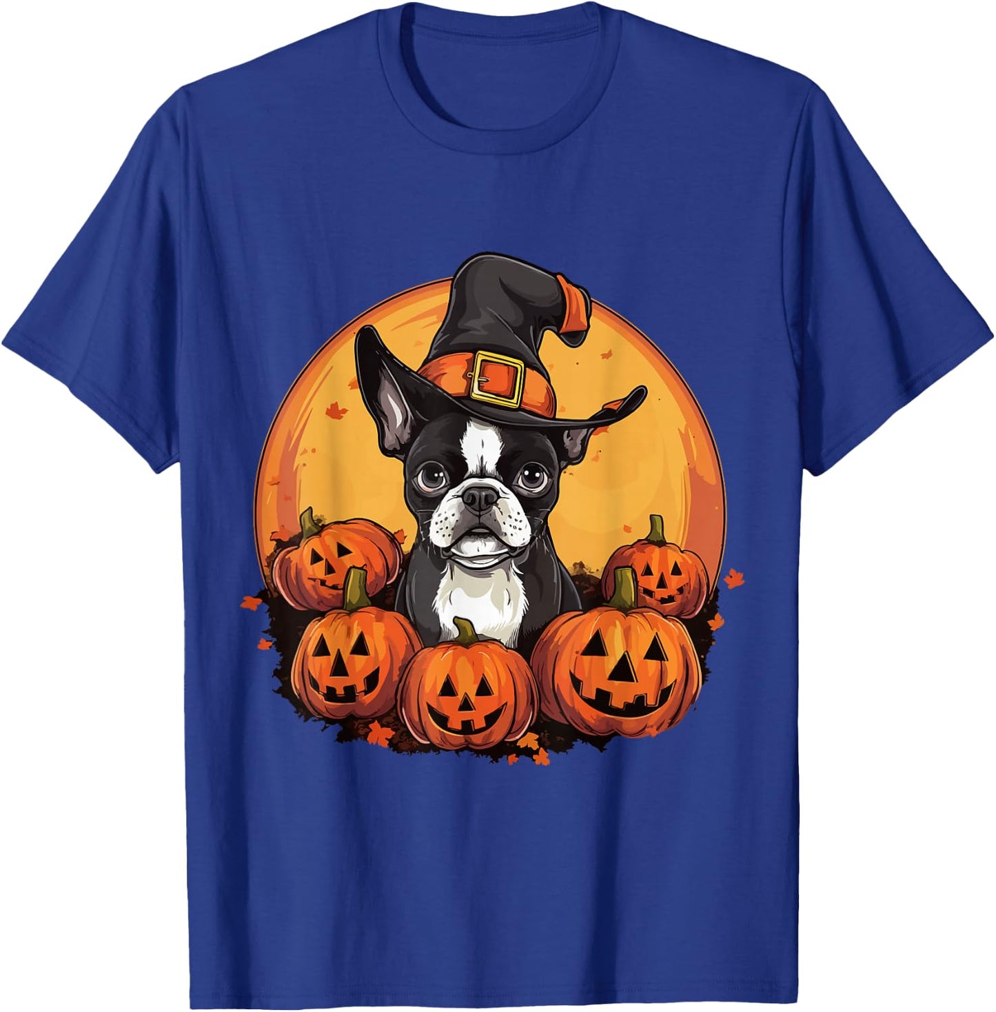 Boston Terrier Bostie Dog Breed Pet Halloween Pumpkins T-Shirt - T-Shirt | Royal