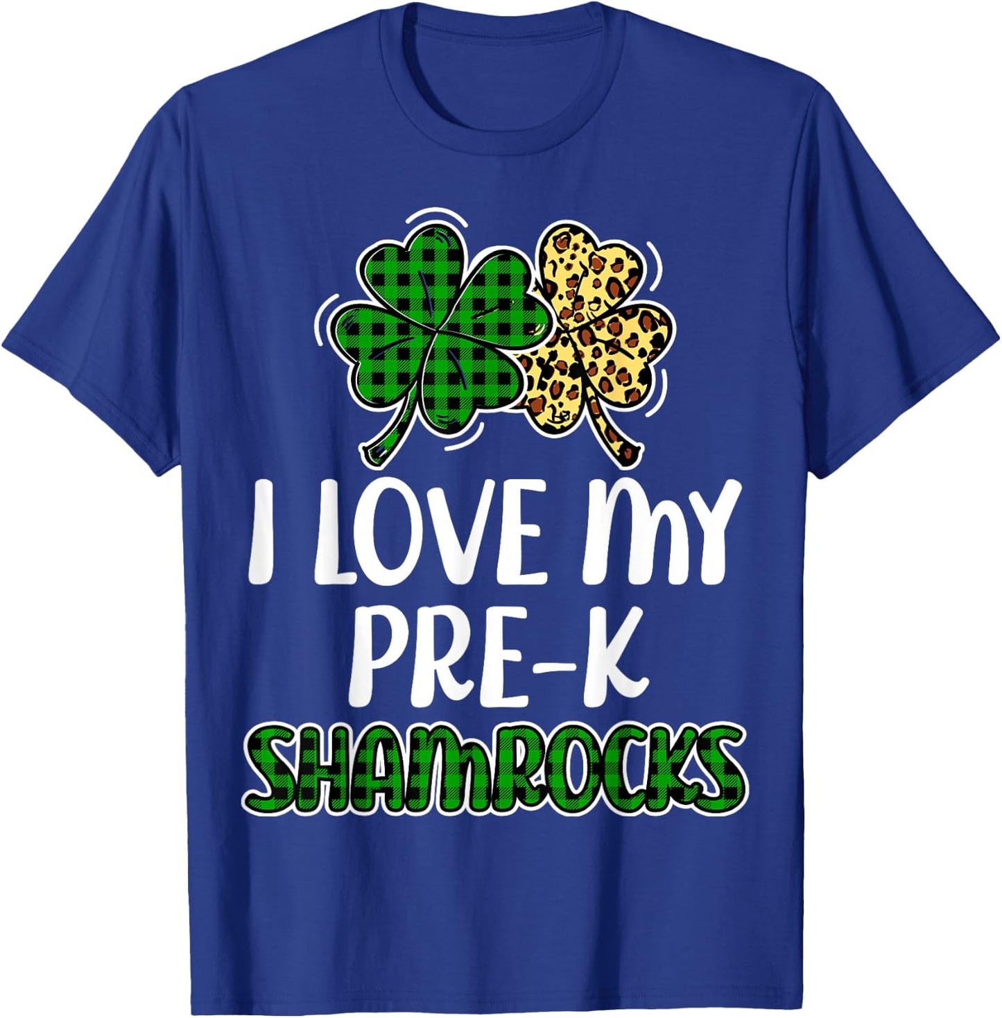 I Love My Pre-K Shamrocks Buffalo Plaid St Patricks Day T-Shirt - T-Shirt | Royal