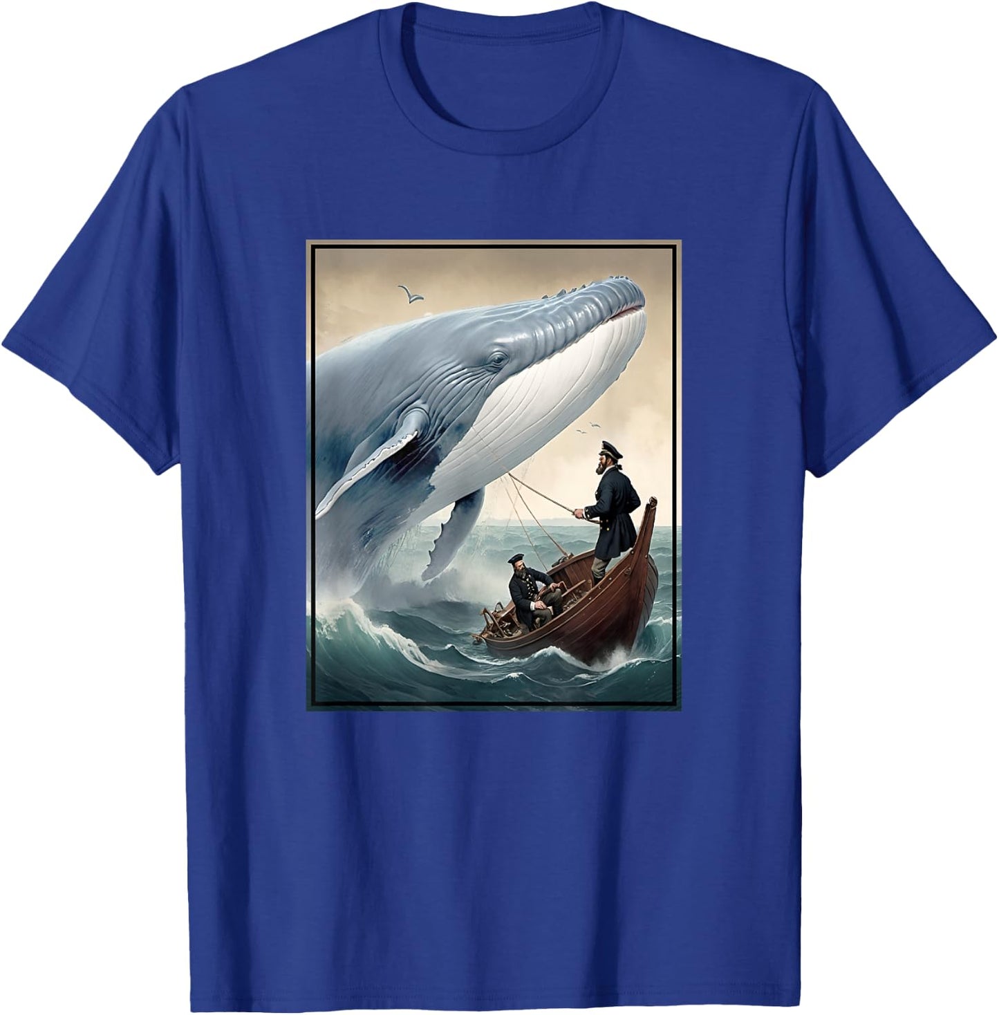 Captain Ahab and Moby Dick Final Battle Illustration T-Shirt - T-Shirt | Royal