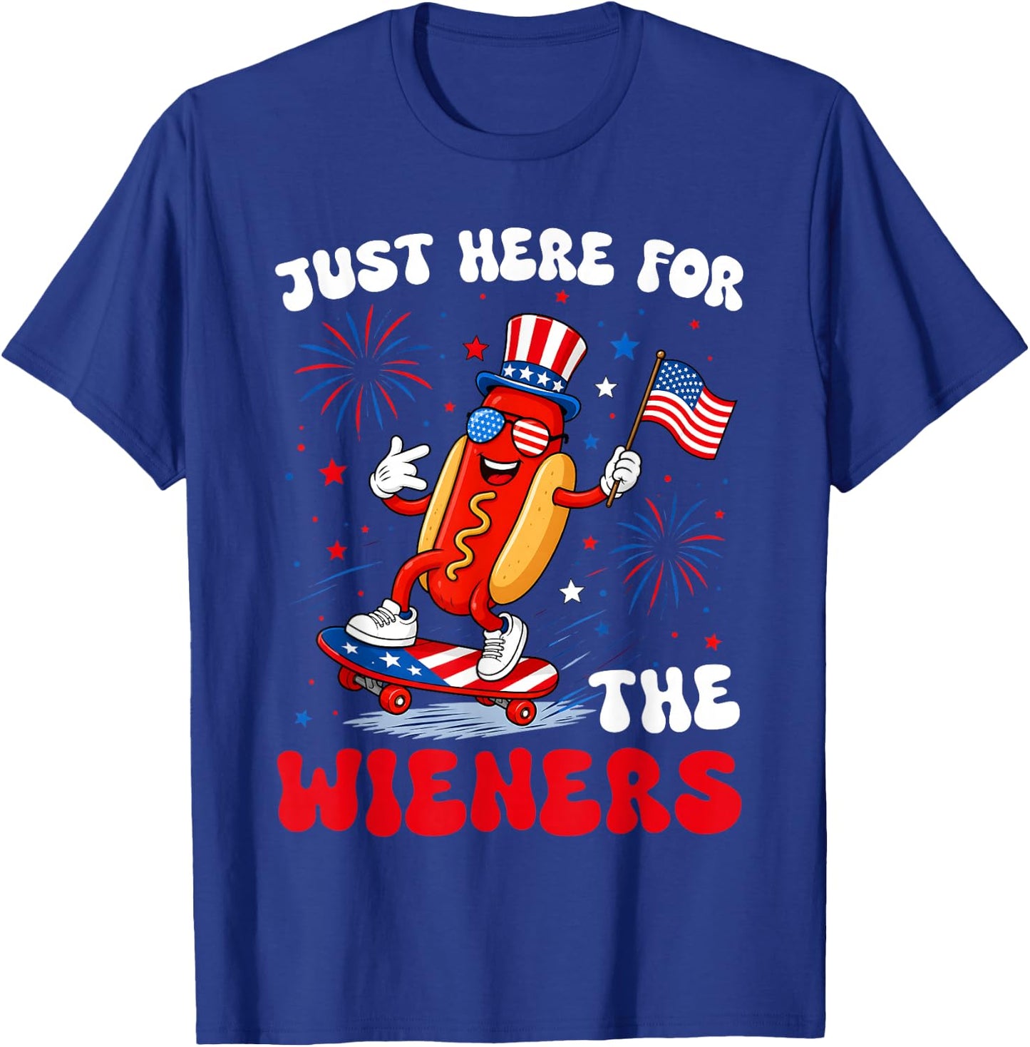 4th of July Just Here for The Wieners Hot Dog Men Women Kid T-Shirt - T-Shirt | Royal