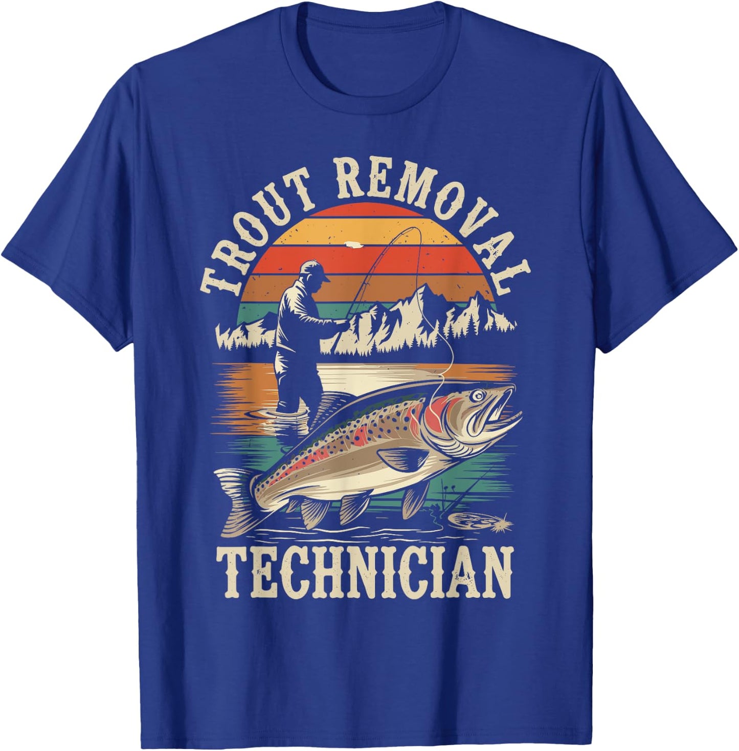 Funny Fisherman Trout Fly Fishing Father's Day JM -Adults Black Short Sleeve T-Shirt - T-Shirt | Royal